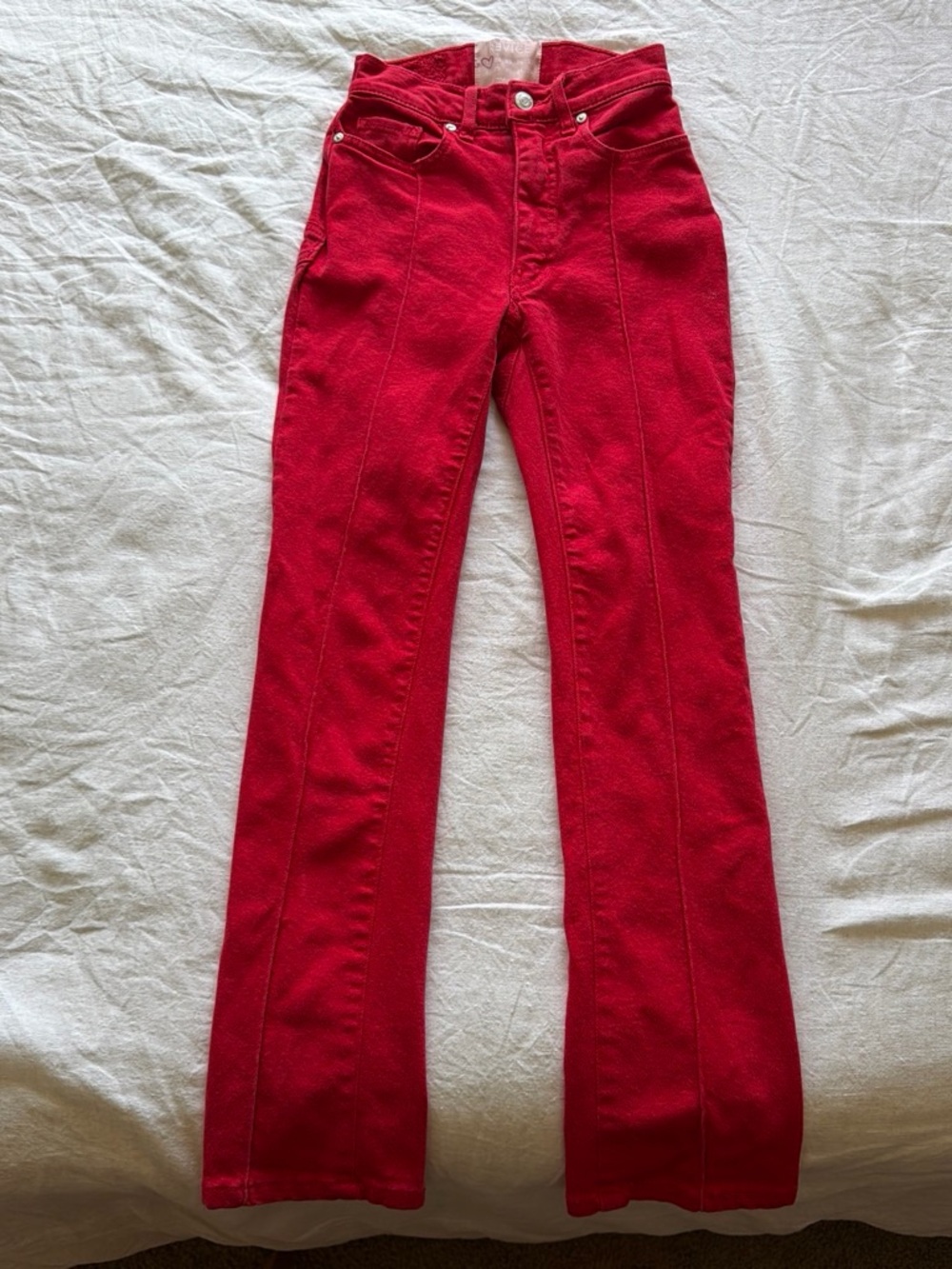 REVICE Red High-Waist Jeans with Button Front